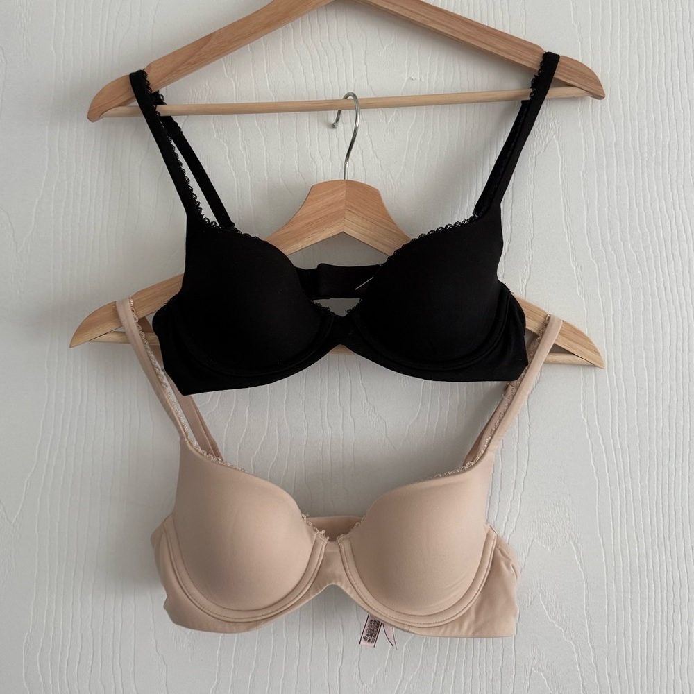 Victoria's Secret Body by Victoria lined demi Black and Tan Bra set of 2